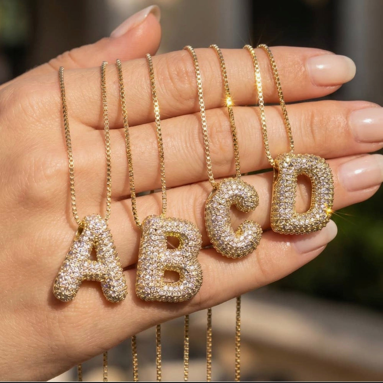Bubble Letter Rhinestone Necklace