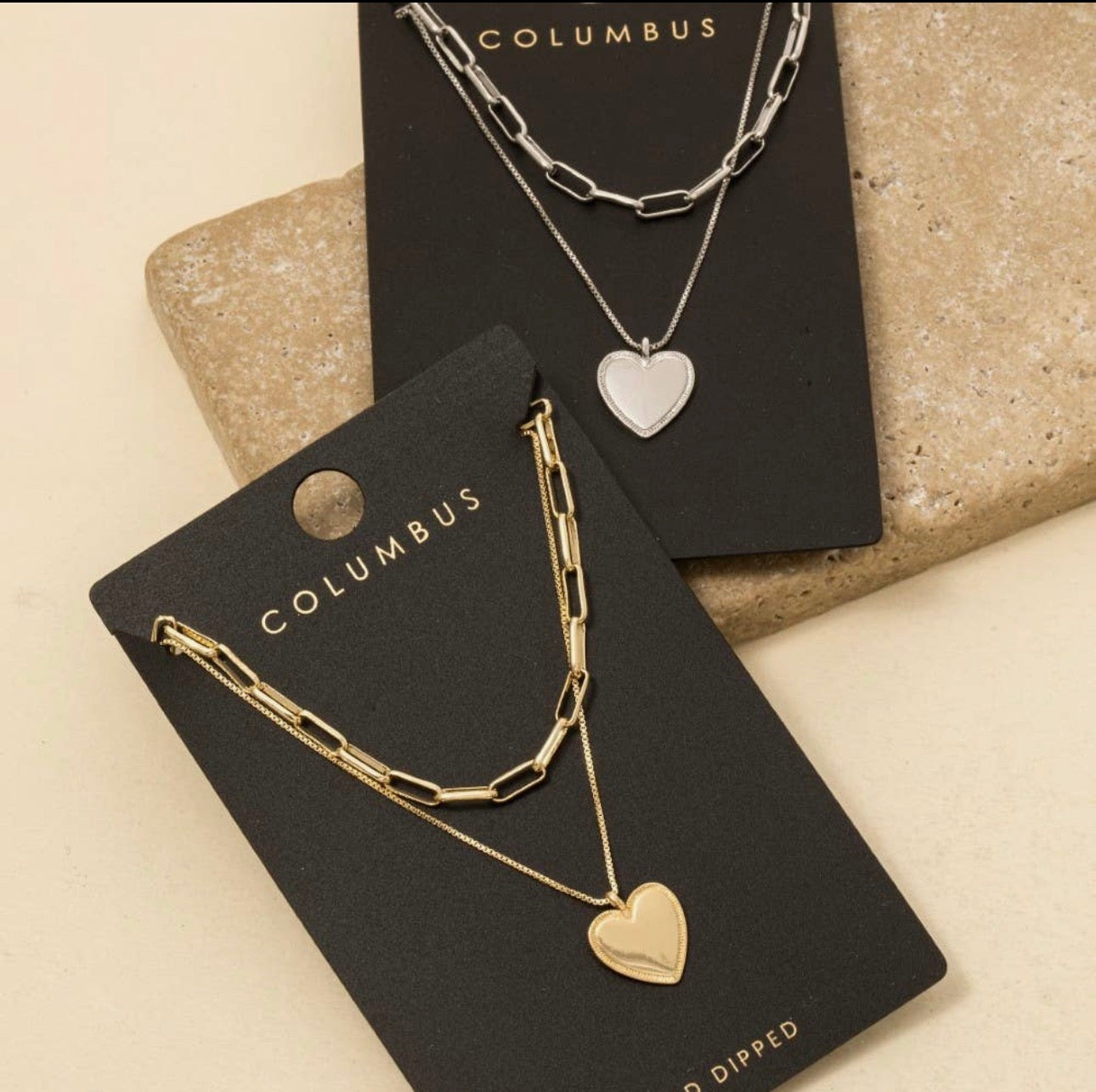 Gold dipped heart pendant and chain layered necklace