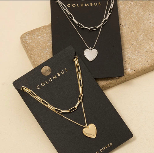 Gold dipped heart pendant and chain layered necklace