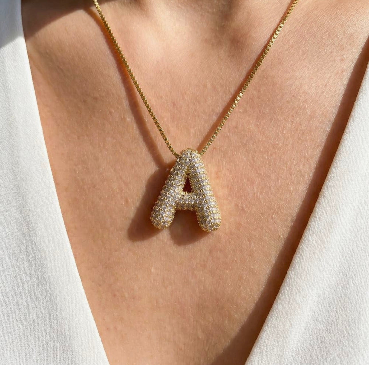 Bubble Letter Rhinestone Necklace